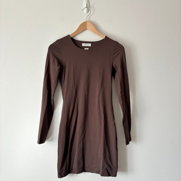 Aritzia Babaton Contour Crew Long Sleeve Mini Dress Scoop Neck Rich Mocha Brown - Picture 5 of 8